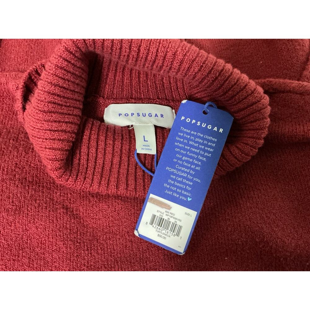 NWT Popsugar Maroon Red Ribbed Knit Turtleneck Sweater Women's Size Large - Picture 3 of 3